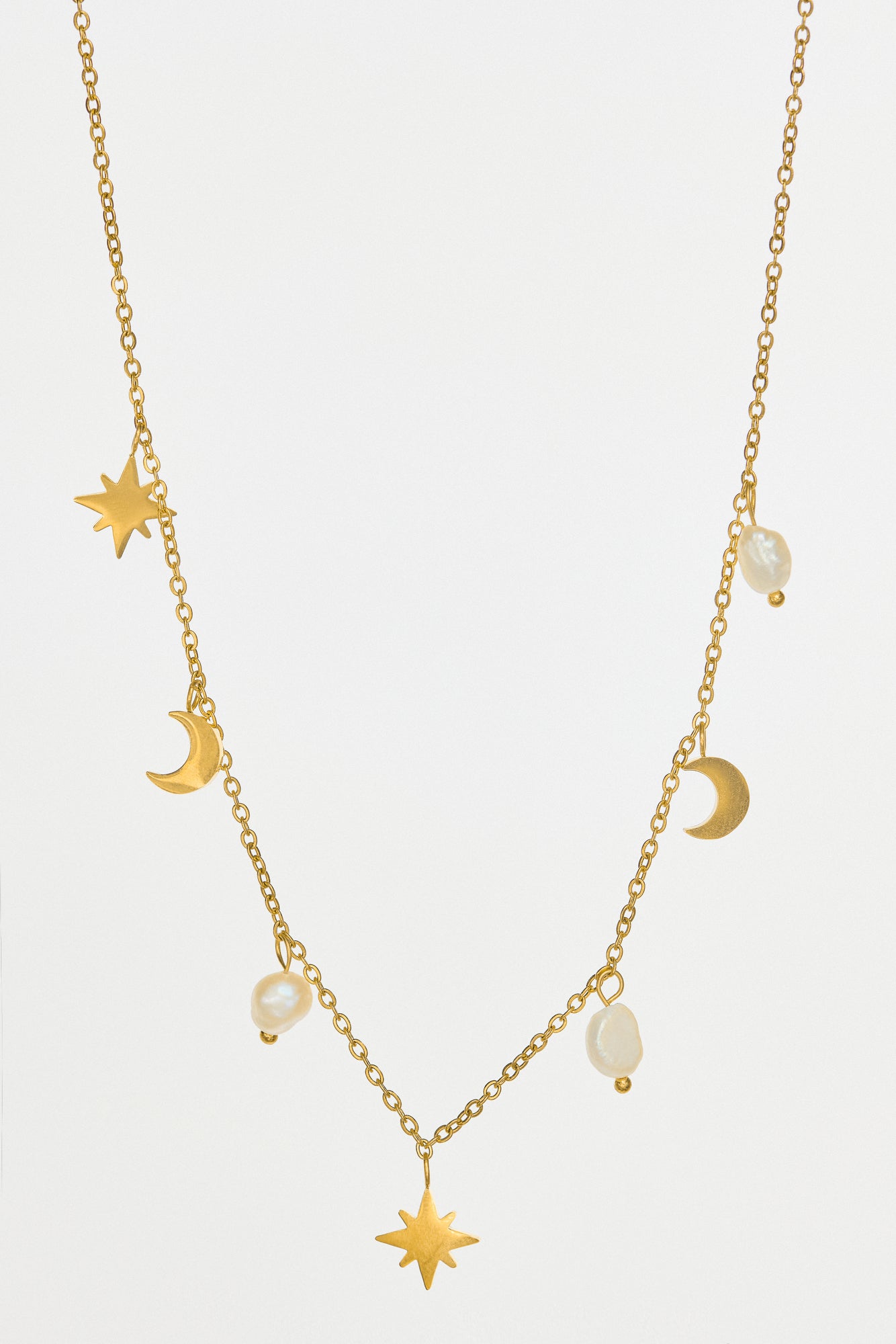Pearl and Moon Light Multi Drops Necklace